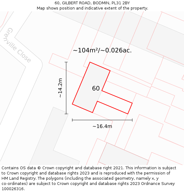60, GILBERT ROAD, BODMIN, PL31 2BY: Plot and title map