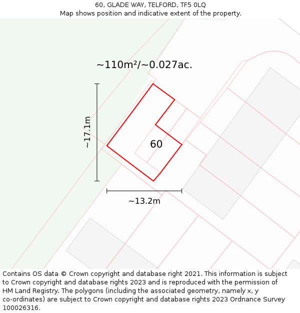 60, GLADE WAY, TELFORD, TF5 0LQ: Plot and title map