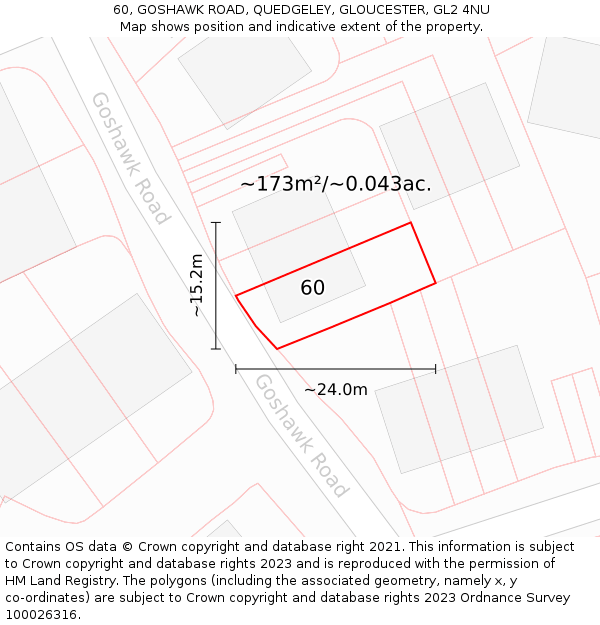 60, GOSHAWK ROAD, QUEDGELEY, GLOUCESTER, GL2 4NU: Plot and title map