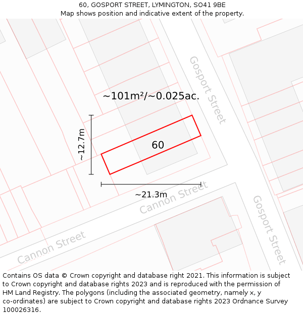 60, GOSPORT STREET, LYMINGTON, SO41 9BE: Plot and title map