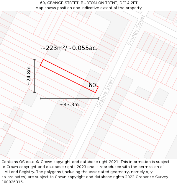 60, GRANGE STREET, BURTON-ON-TRENT, DE14 2ET: Plot and title map