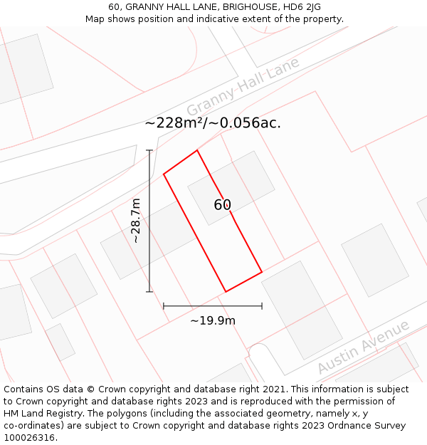 60, GRANNY HALL LANE, BRIGHOUSE, HD6 2JG: Plot and title map