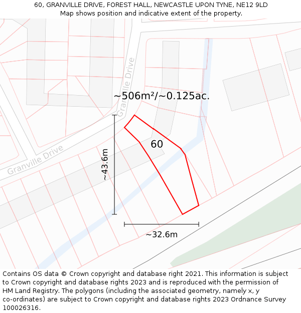 60, GRANVILLE DRIVE, FOREST HALL, NEWCASTLE UPON TYNE, NE12 9LD: Plot and title map