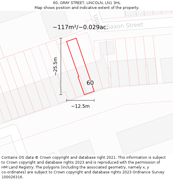 60, GRAY STREET, LINCOLN, LN1 3HL: Plot and title map