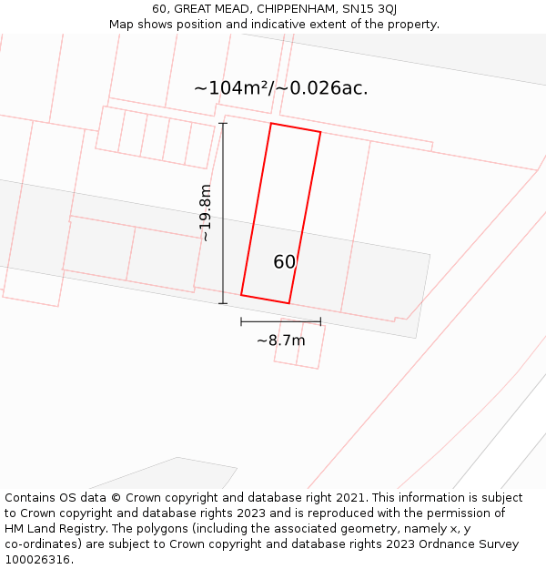 60, GREAT MEAD, CHIPPENHAM, SN15 3QJ: Plot and title map