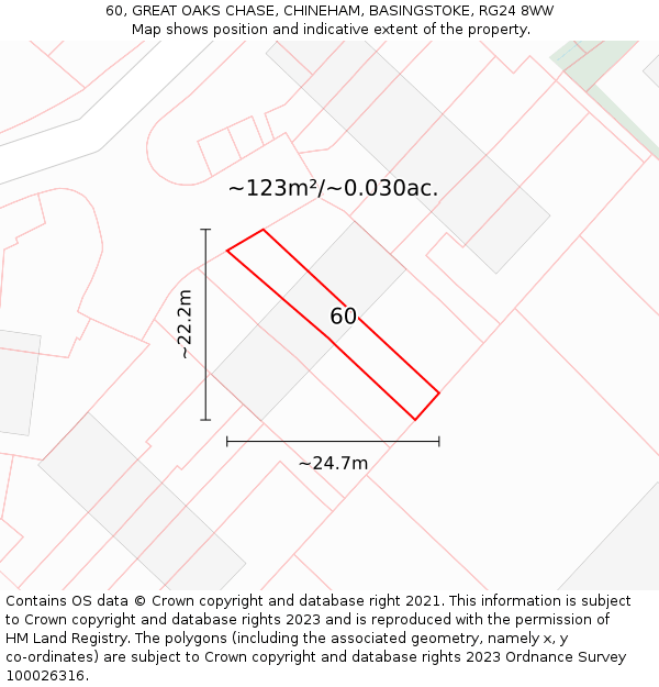 60, GREAT OAKS CHASE, CHINEHAM, BASINGSTOKE, RG24 8WW: Plot and title map