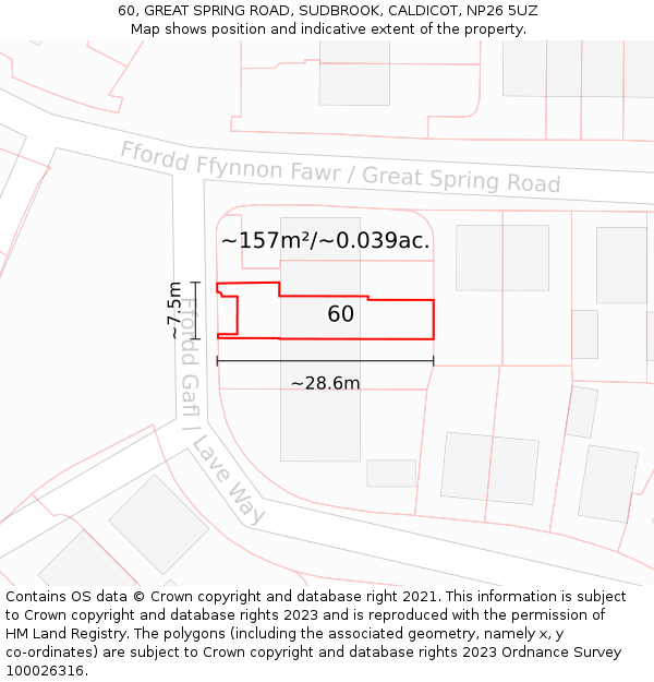 60, GREAT SPRING ROAD, SUDBROOK, CALDICOT, NP26 5UZ: Plot and title map