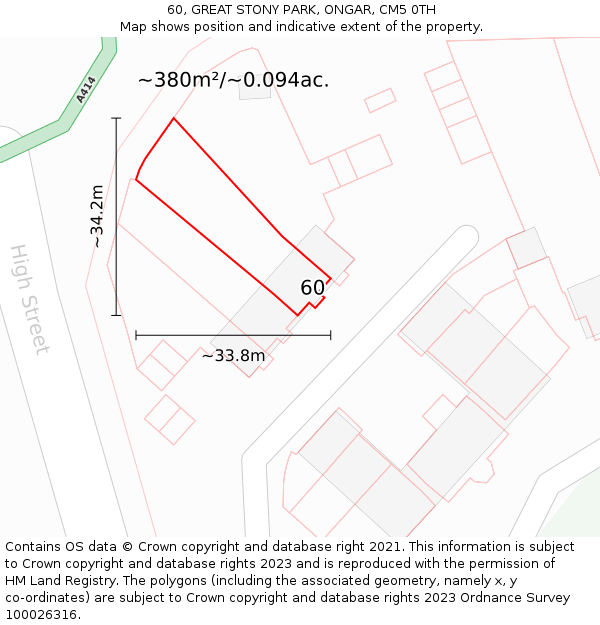 60, GREAT STONY PARK, ONGAR, CM5 0TH: Plot and title map