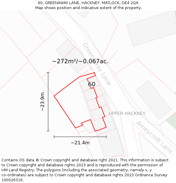 60, GREENAWAY LANE, HACKNEY, MATLOCK, DE4 2QA: Plot and title map