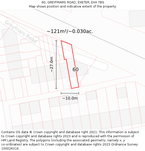 60, GREYFRIARS ROAD, EXETER, EX4 7BS: Plot and title map