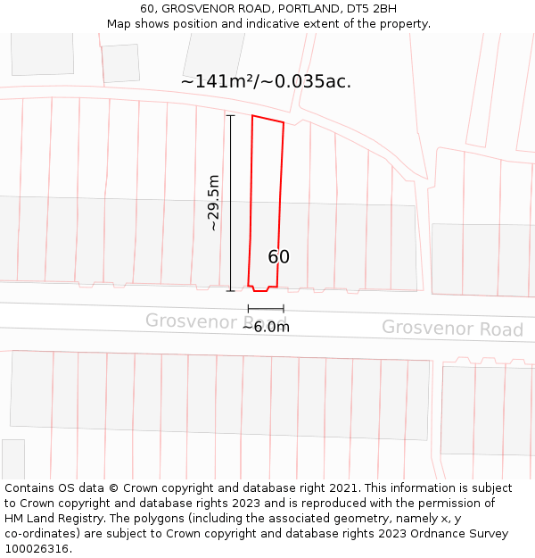 60, GROSVENOR ROAD, PORTLAND, DT5 2BH: Plot and title map
