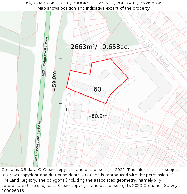 60, GUARDIAN COURT, BROOKSIDE AVENUE, POLEGATE, BN26 6DW: Plot and title map
