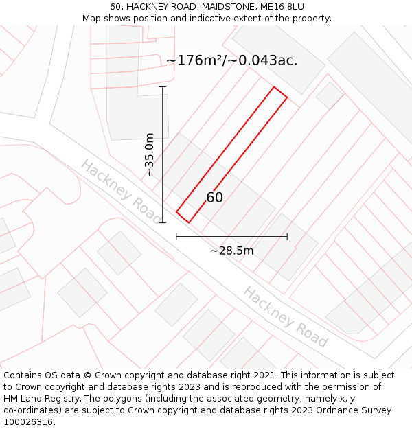 60, HACKNEY ROAD, MAIDSTONE, ME16 8LU: Plot and title map