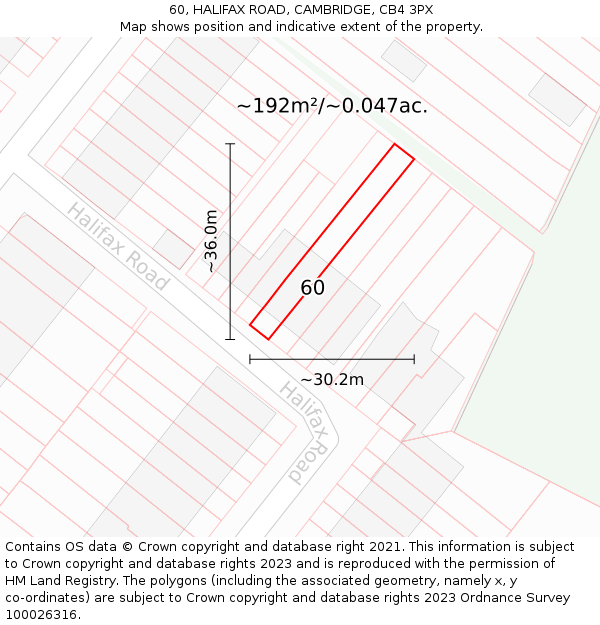 60, HALIFAX ROAD, CAMBRIDGE, CB4 3PX: Plot and title map