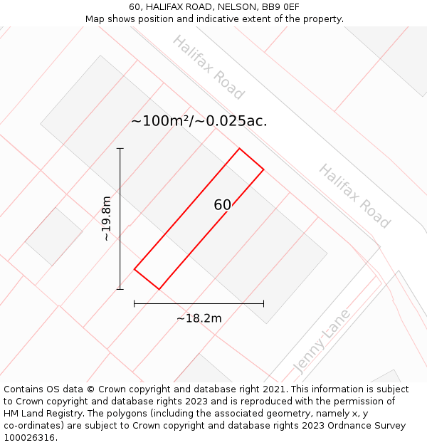 60, HALIFAX ROAD, NELSON, BB9 0EF: Plot and title map