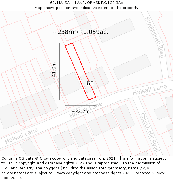 60, HALSALL LANE, ORMSKIRK, L39 3AX: Plot and title map