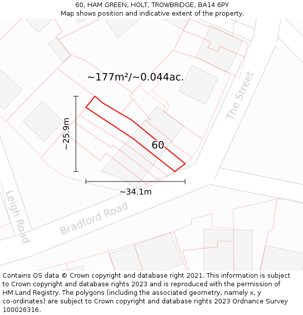 60, HAM GREEN, HOLT, TROWBRIDGE, BA14 6PY: Plot and title map