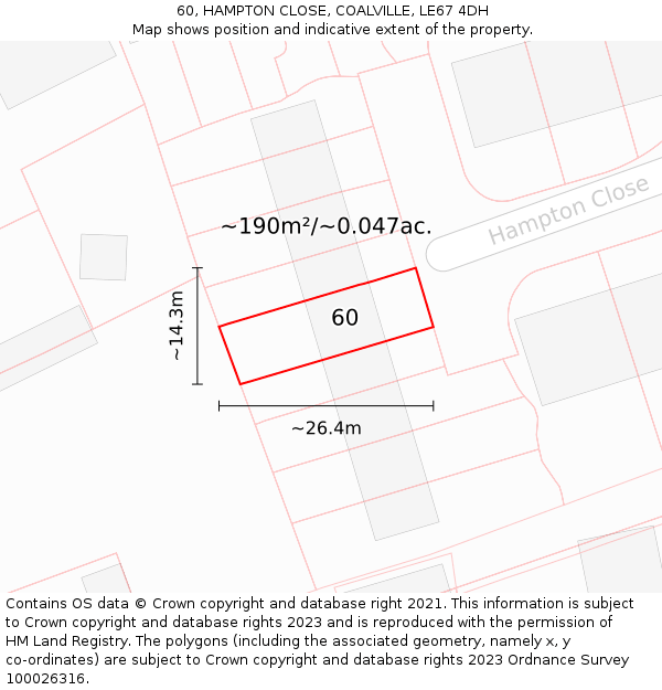 60, HAMPTON CLOSE, COALVILLE, LE67 4DH: Plot and title map