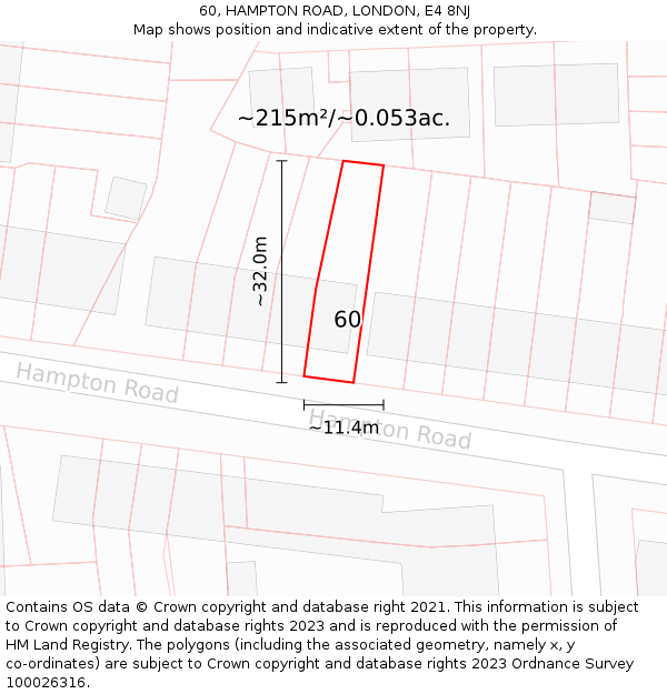60, HAMPTON ROAD, LONDON, E4 8NJ: Plot and title map