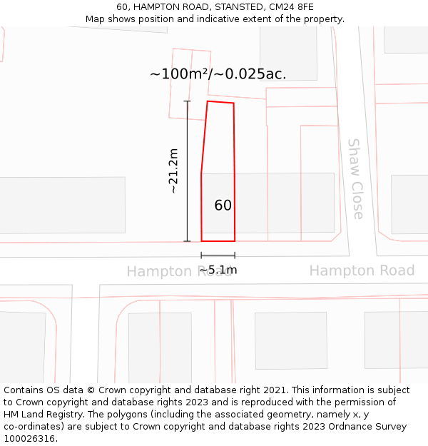 60, HAMPTON ROAD, STANSTED, CM24 8FE: Plot and title map