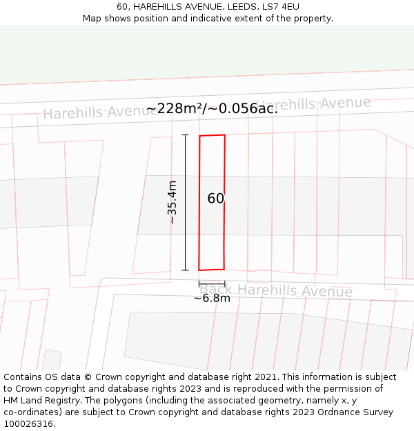 60, HAREHILLS AVENUE, LEEDS, LS7 4EU: Plot and title map