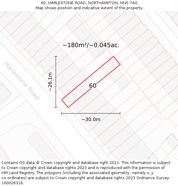 60, HARLESTONE ROAD, NORTHAMPTON, NN5 7AG: Plot and title map