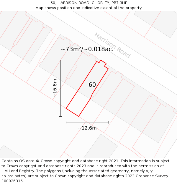 60, HARRISON ROAD, CHORLEY, PR7 3HP: Plot and title map