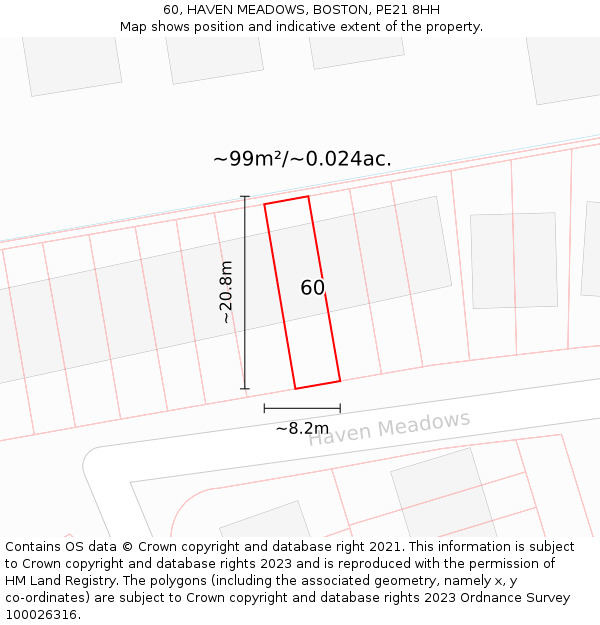 60, HAVEN MEADOWS, BOSTON, PE21 8HH: Plot and title map