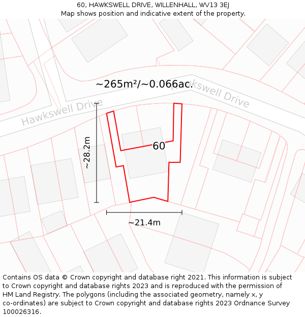 60, HAWKSWELL DRIVE, WILLENHALL, WV13 3EJ: Plot and title map