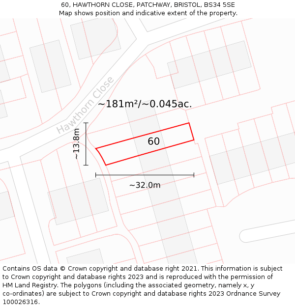 60, HAWTHORN CLOSE, PATCHWAY, BRISTOL, BS34 5SE: Plot and title map