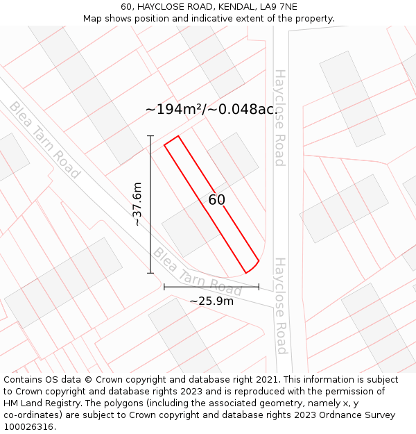 60, HAYCLOSE ROAD, KENDAL, LA9 7NE: Plot and title map