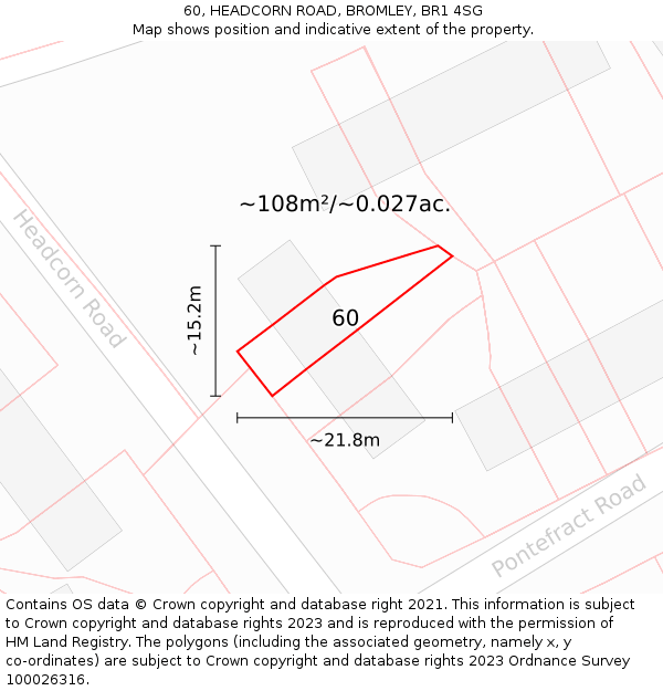 60, HEADCORN ROAD, BROMLEY, BR1 4SG: Plot and title map
