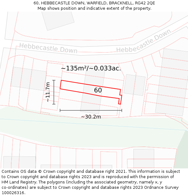 60, HEBBECASTLE DOWN, WARFIELD, BRACKNELL, RG42 2QE: Plot and title map