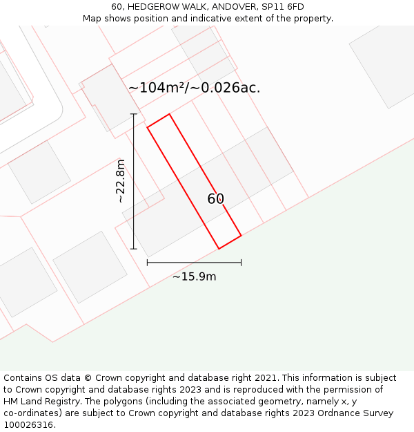 60, HEDGEROW WALK, ANDOVER, SP11 6FD: Plot and title map