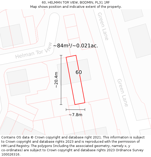 60, HELMAN TOR VIEW, BODMIN, PL31 1RF: Plot and title map