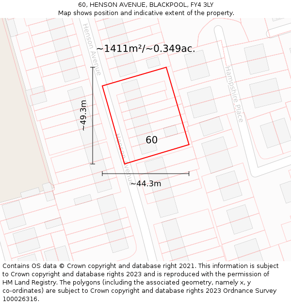 60, HENSON AVENUE, BLACKPOOL, FY4 3LY: Plot and title map