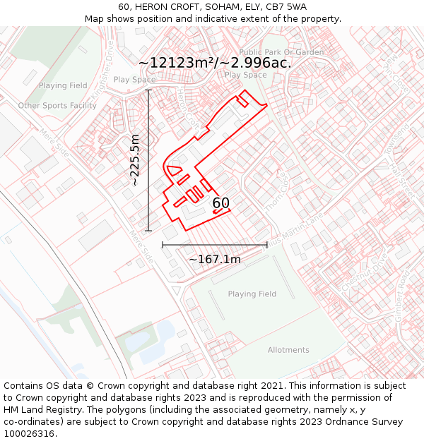 60, HERON CROFT, SOHAM, ELY, CB7 5WA: Plot and title map