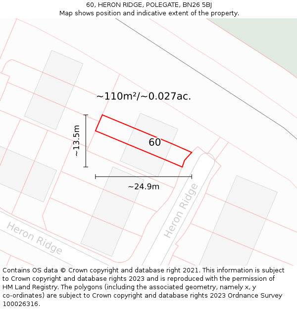 60, HERON RIDGE, POLEGATE, BN26 5BJ: Plot and title map