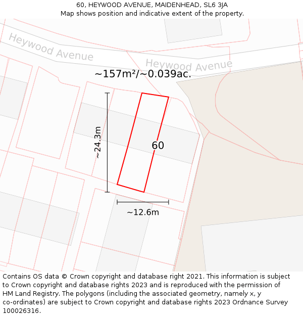 60, HEYWOOD AVENUE, MAIDENHEAD, SL6 3JA: Plot and title map