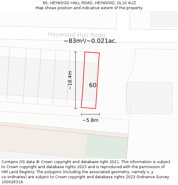 60, HEYWOOD HALL ROAD, HEYWOOD, OL10 4UZ: Plot and title map