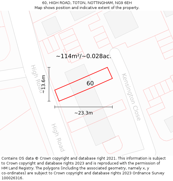 60, HIGH ROAD, TOTON, NOTTINGHAM, NG9 6EH: Plot and title map