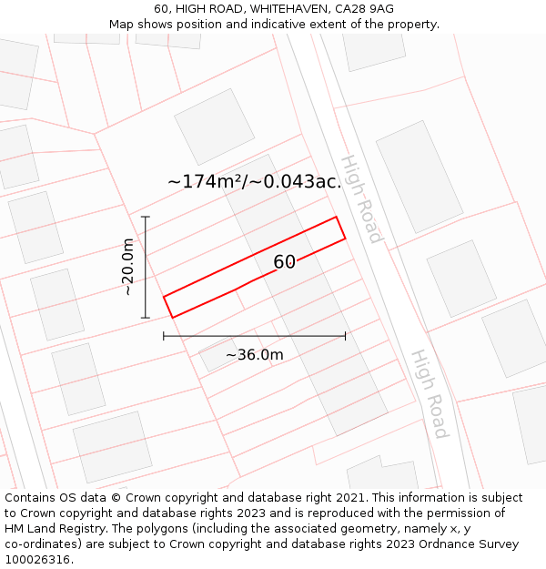 60, HIGH ROAD, WHITEHAVEN, CA28 9AG: Plot and title map
