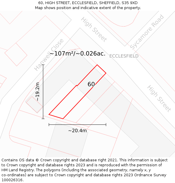 60, HIGH STREET, ECCLESFIELD, SHEFFIELD, S35 9XD: Plot and title map