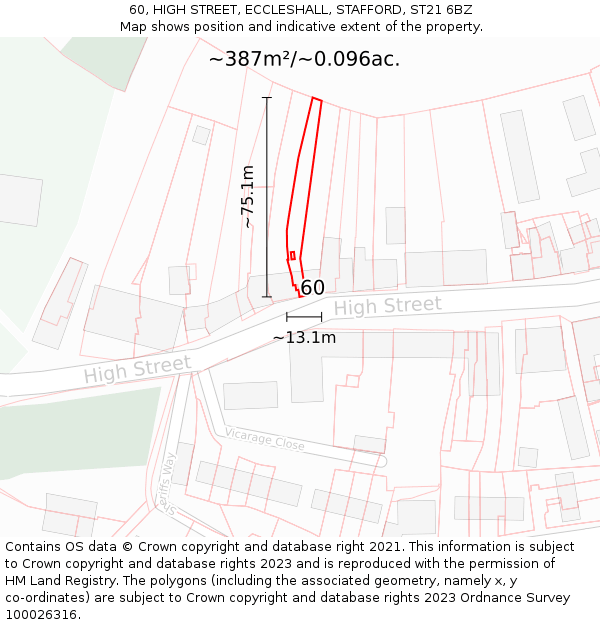 60, HIGH STREET, ECCLESHALL, STAFFORD, ST21 6BZ: Plot and title map
