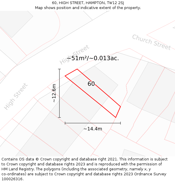 60, HIGH STREET, HAMPTON, TW12 2SJ: Plot and title map