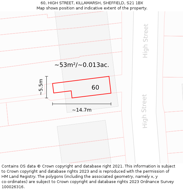 60, HIGH STREET, KILLAMARSH, SHEFFIELD, S21 1BX: Plot and title map