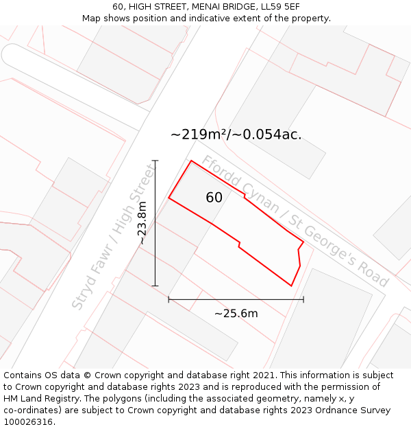 60, HIGH STREET, MENAI BRIDGE, LL59 5EF: Plot and title map