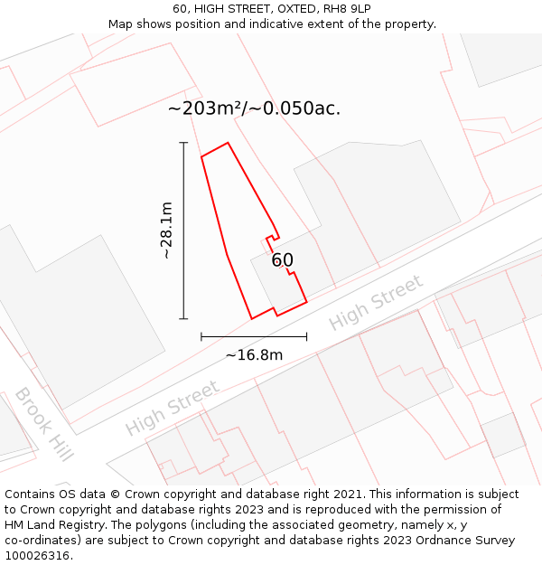 60, HIGH STREET, OXTED, RH8 9LP: Plot and title map