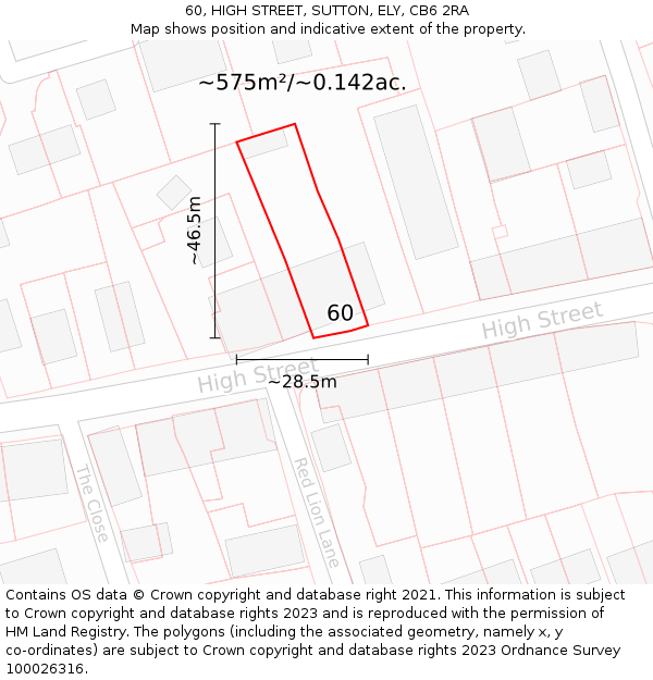 60, HIGH STREET, SUTTON, ELY, CB6 2RA: Plot and title map