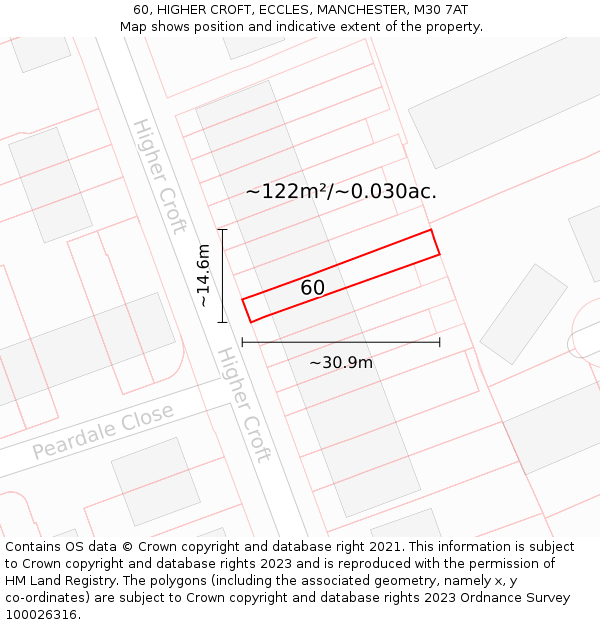 60, HIGHER CROFT, ECCLES, MANCHESTER, M30 7AT: Plot and title map